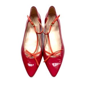 Stuart Weitzman Teaseme Red Pointed Toe T-Strap Patent Leather Flats Size 7
